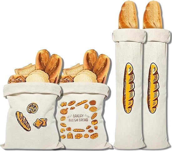 4 sacchi di lino per conservare il pane, sacchi di lino per conservare il pane fresco, sacchi di lino riutilizzabili per conservare il pane, usati per conservare pane, verdure e frutta