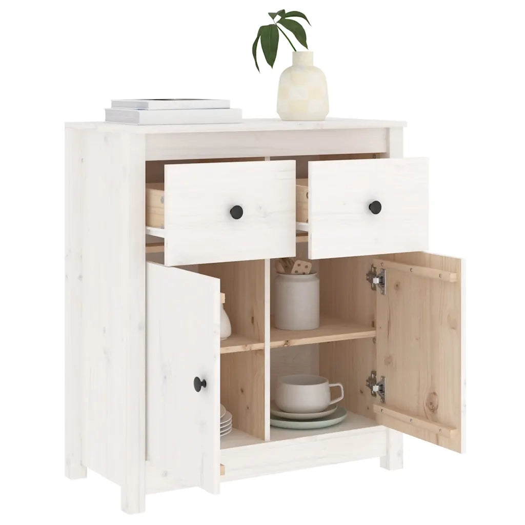 Credenza Bianca 70x35x80 cm in Legno Massello di Pino 813750