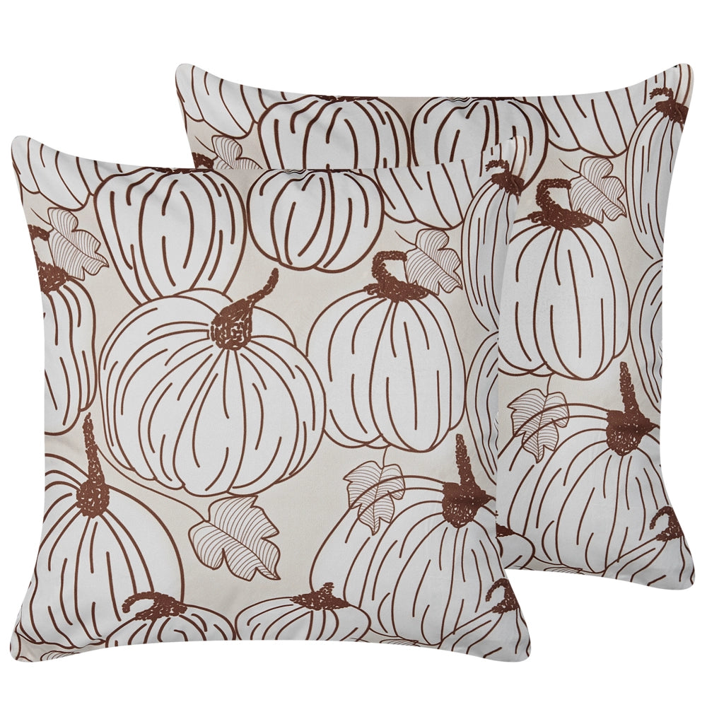 Set di 2 cuscini decorativi in velluto con fantasia zucca, 45 x 45 cm, quadrati, moderni e minimalisti, accessori per la decorazione autunnale