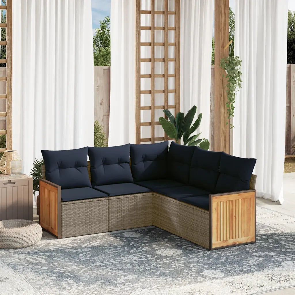 Set Divani da Giardino 5 pz con Cuscini Grigio in Polyrattan 3227643