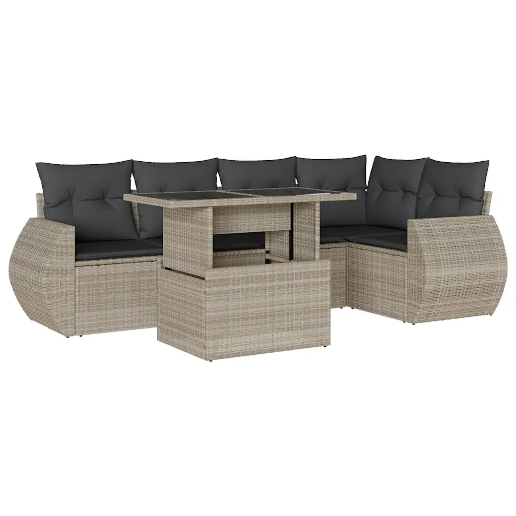 Set Divano da Giardino 6pz con Cuscini Grigio Chiaro Polyrattan