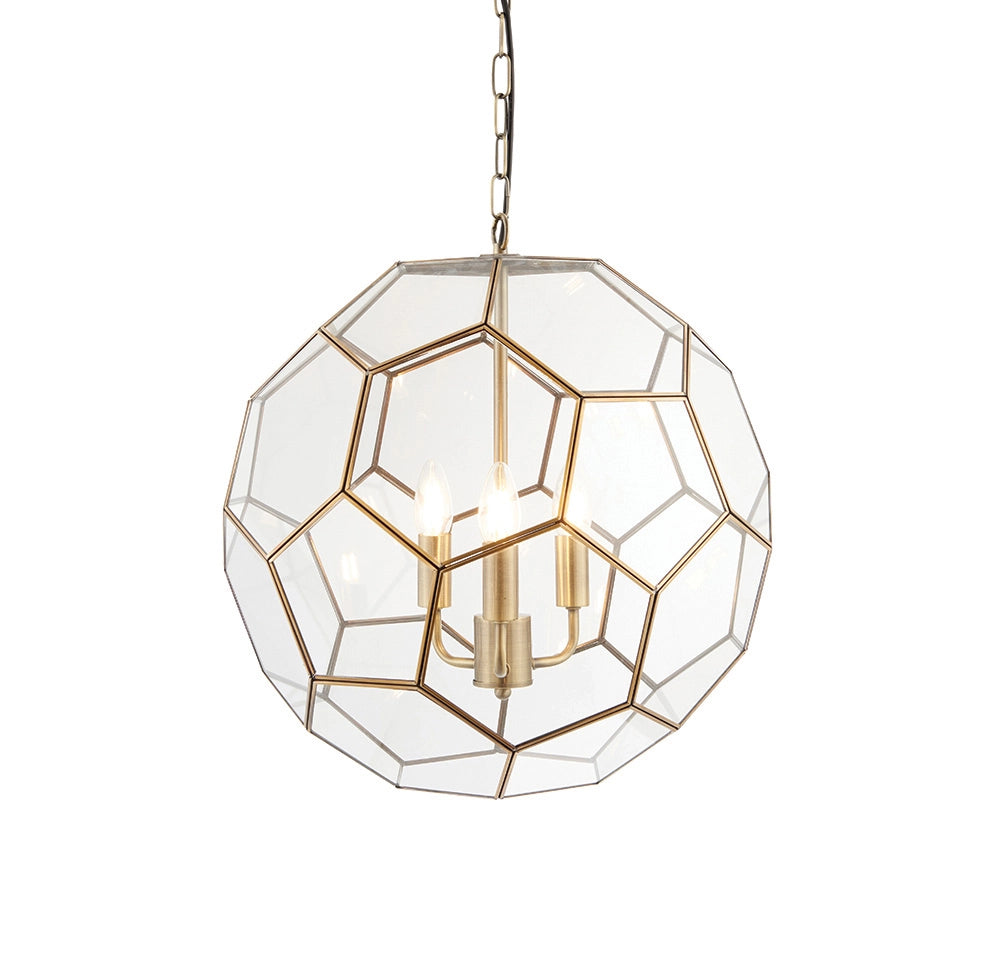 Lampadario Miele ottone antico vetro esagonale 3xE14 Endon
