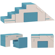 Set 2 Pezzi Blocchi da Gioco Morbidi per Bambini in Ecopelle e Gommapiuma Modulari Beige e Blu Multifunzionale per Casa