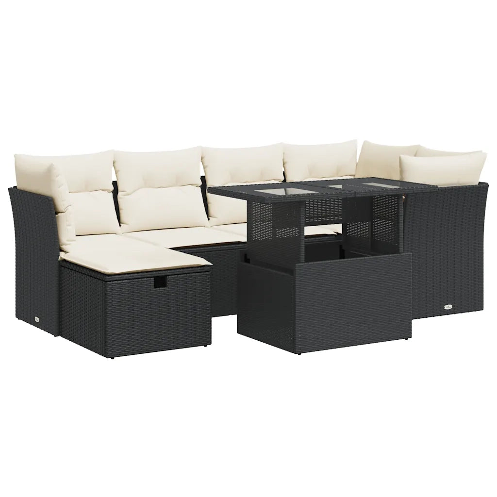 Set Divani da Giardino con Cuscini 7pz Nero Polyrattan 3327776