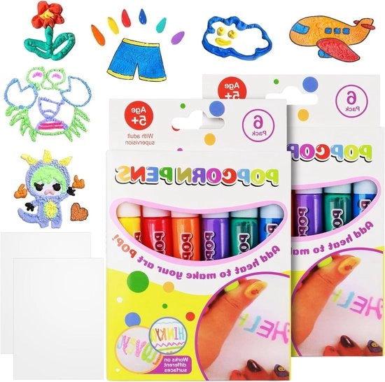 Set di 12 pennelli 3D creativi per bambini con tavolino da disegno A5 e attività DIY con bolle di pop corn