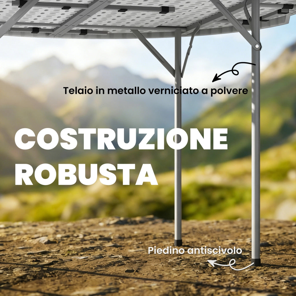 Tavolo da Campeggio Pieghevole Ø120x74 cm in Metallo e HDPE Bianco