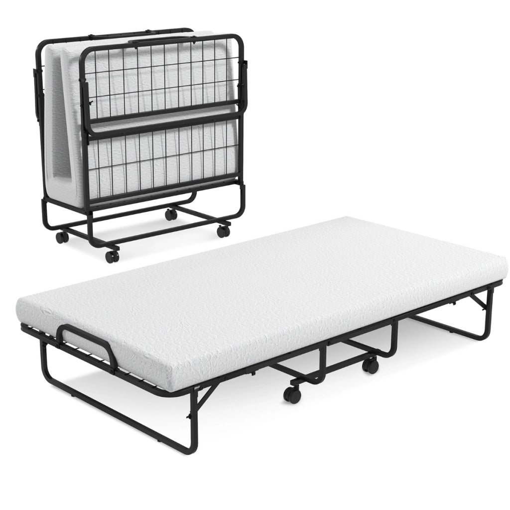 Brandina pieghevole con materasso in memory foam-Letto singolo con struttura in metallo per adulti bambini