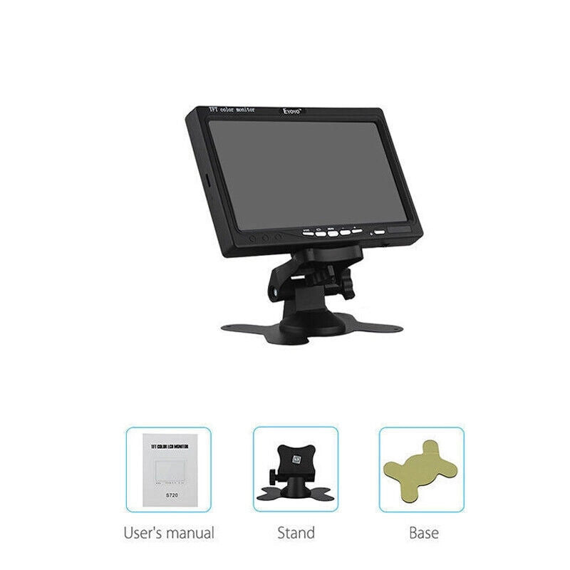 MONITOR LCD 7" POLLICI TFT AUTO CAMPER POGGIATESTA A COLORI BASE REGOLABILE