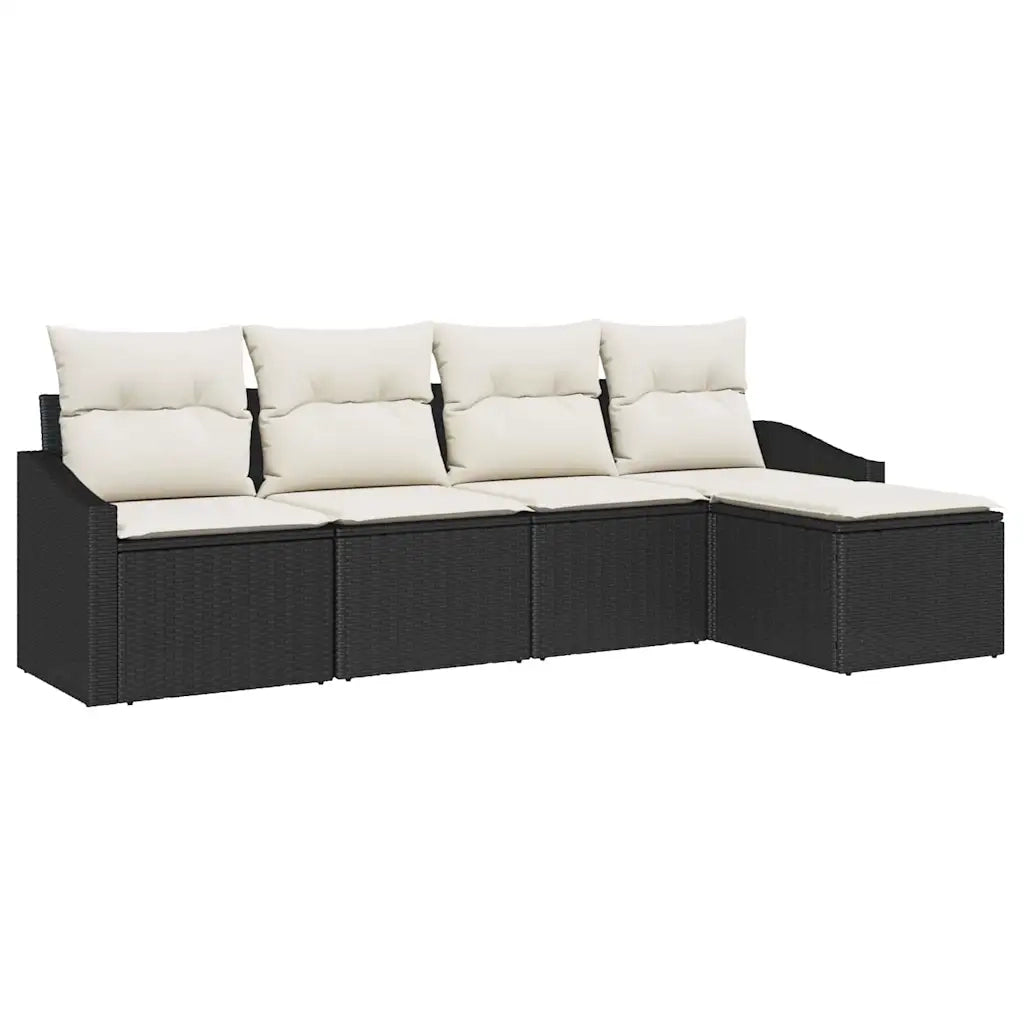 Set di divani con cuscino 5 pz | Set Salotto da Giardino Nero polyrattan