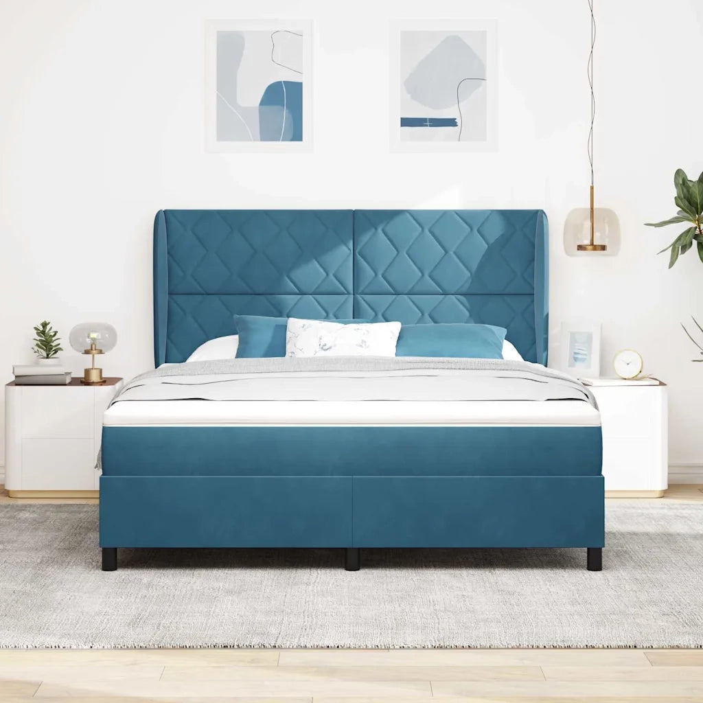 Letto a molle con materasso Blu Scuro 200 x 180 cm Velluto 3340998