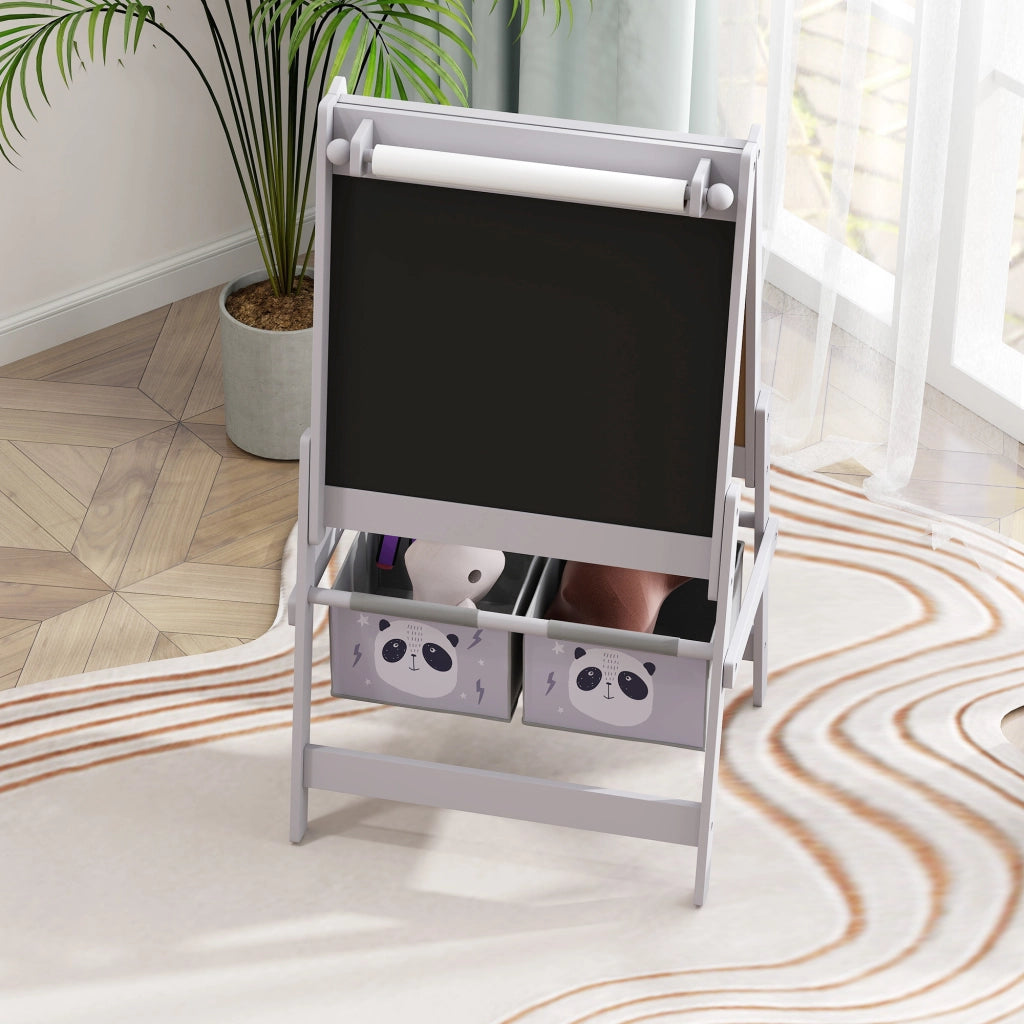 Lavagna per Bambini con Cavalletto e Contenitori ¨C Zephmum ¨C Grigio 54x46.5x93cm