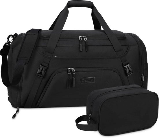 Borsa con sezione per scarpe e zona umida, 55 litri, borsa sportiva per uomini e donne, borsa per la palestra, borsa per weekend, nera