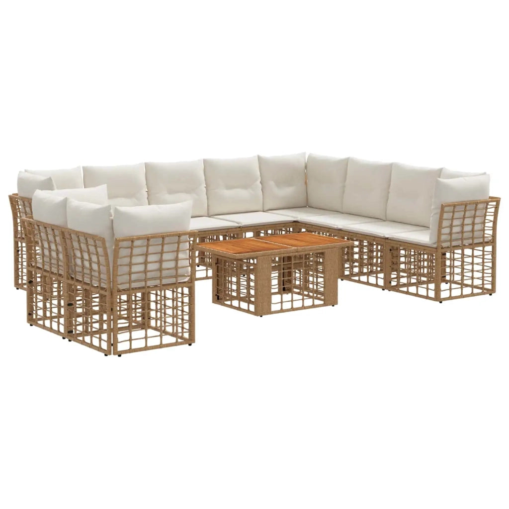 Set Divano da Giardino 11 pz Naturale e Bianco Crema polyrattan 3437882