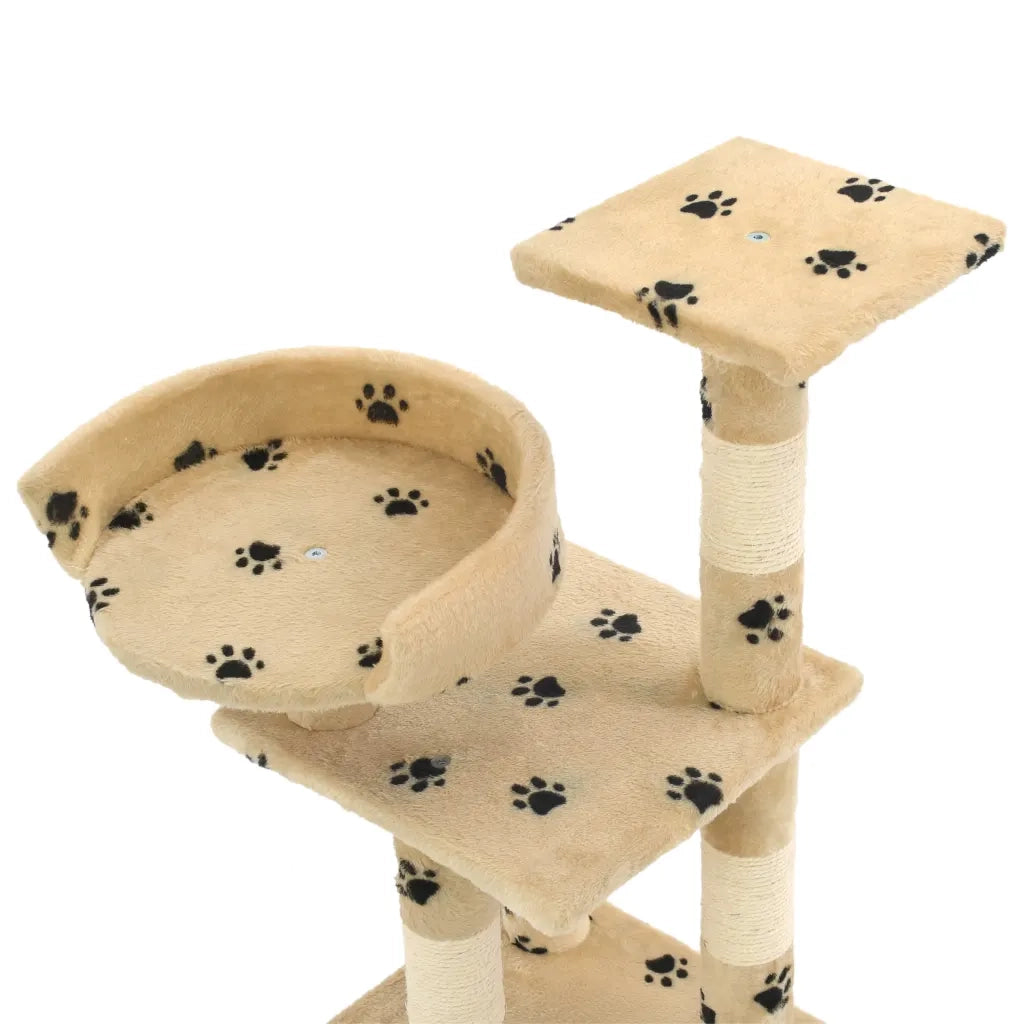 Albero per Gatti Tiragraffi in Sisal 65 cm Zampe Stampate Beige 170610
