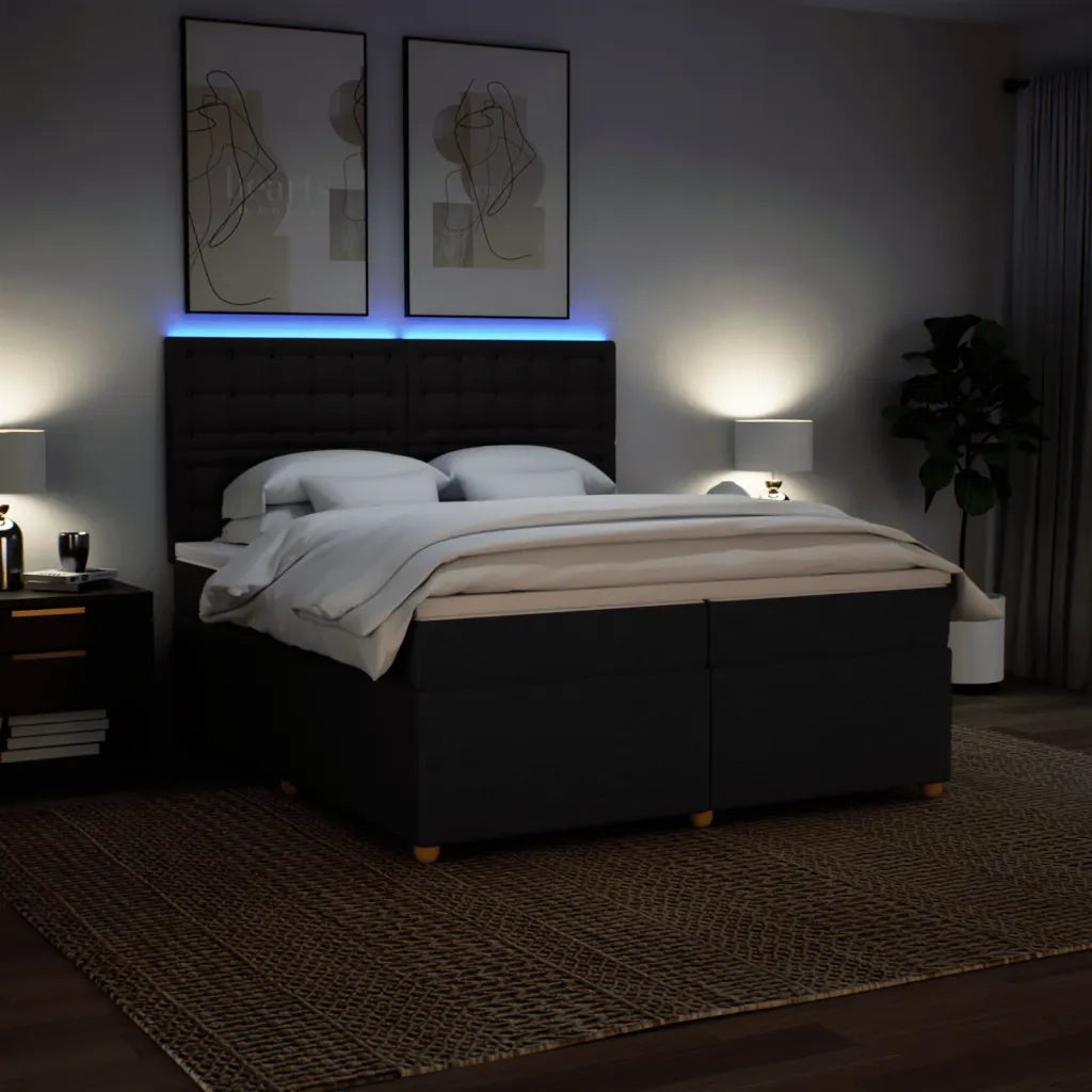 vidaXL Giroletto a Molle con Materasso Nero 200x200 cm in Tessuto