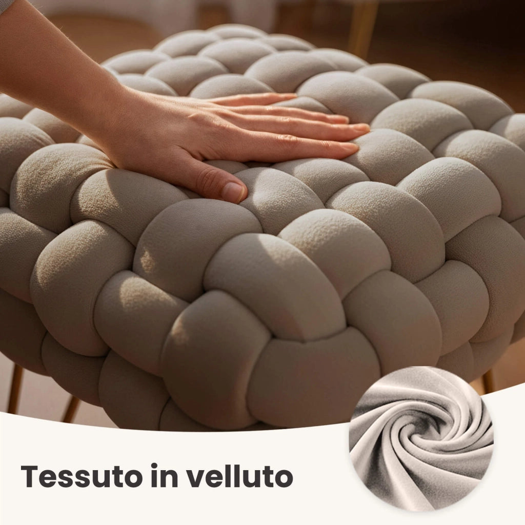 Pouf sgabello in velluto intrecciato 38 cm DOTTY Beige Polvere