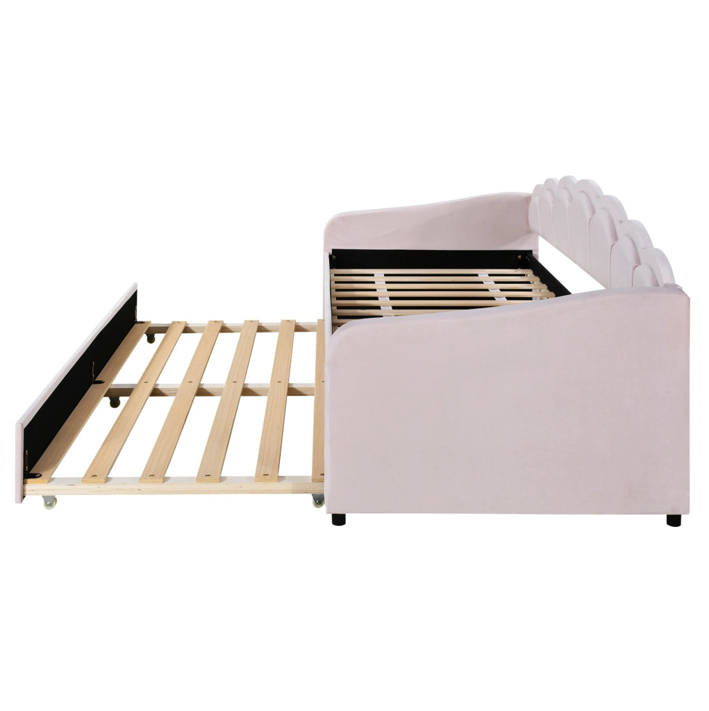 Divano letto 90x200 cm estraibile; LED; velluto; rosa (Senza materasso)