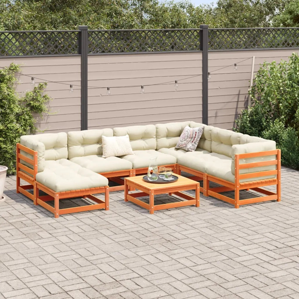 Set Divani da Giardino 8 pz Marrone Cera Legno Massello Pino 3299553