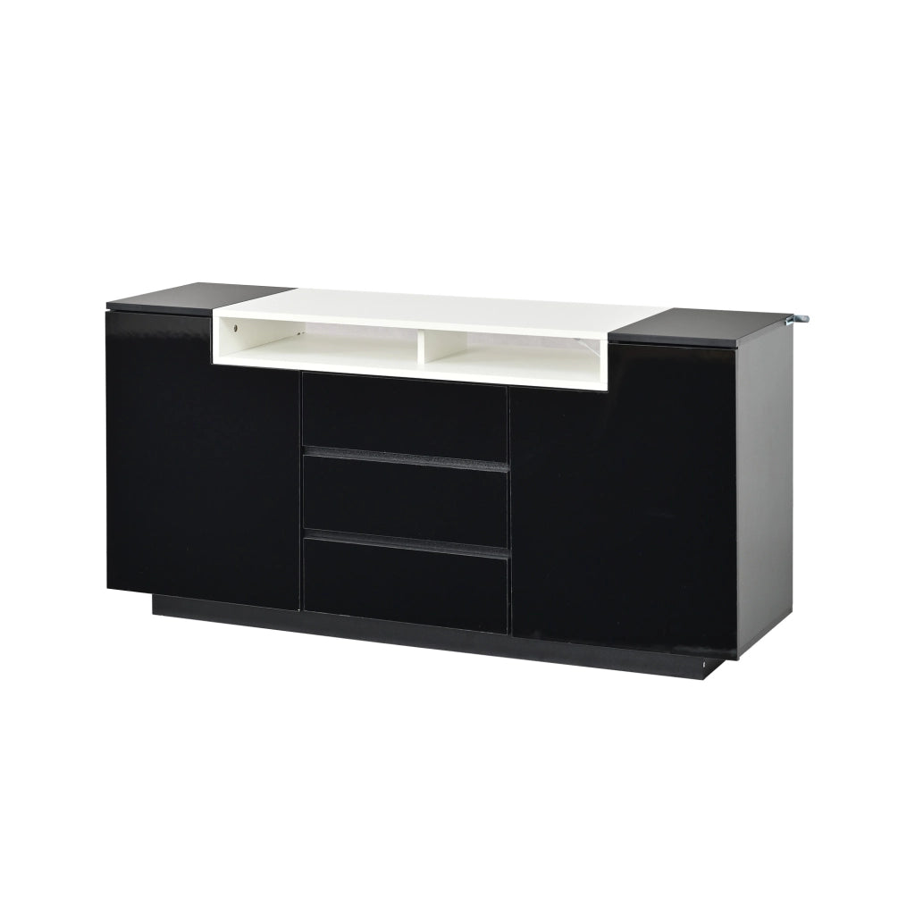 Credenza con 2 ante e 3 cassetti; illuminazione LED; per soggiorno; 140x40x68 cm; nera