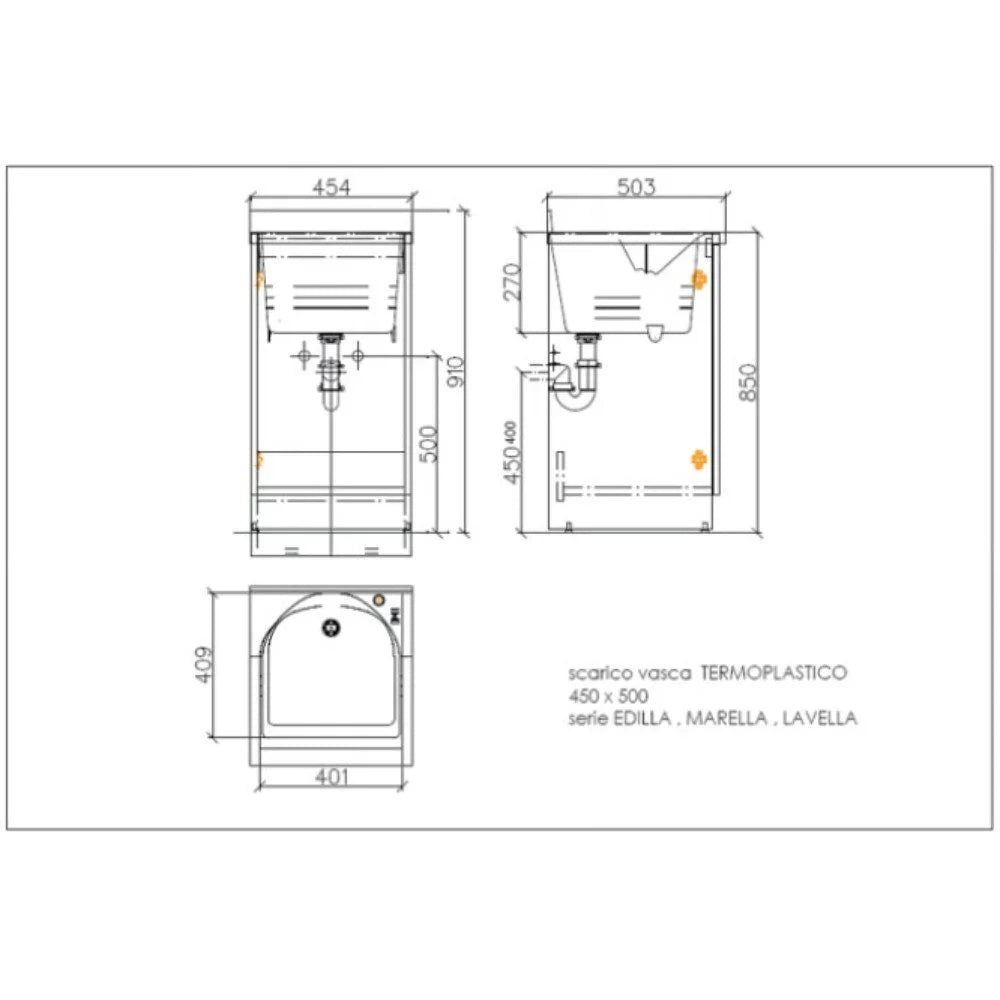 Mobile lavatoio 50x45 cm bianco con vasca in termoplastico, fondo salvagoccia e asse in termoplastico | Lavella