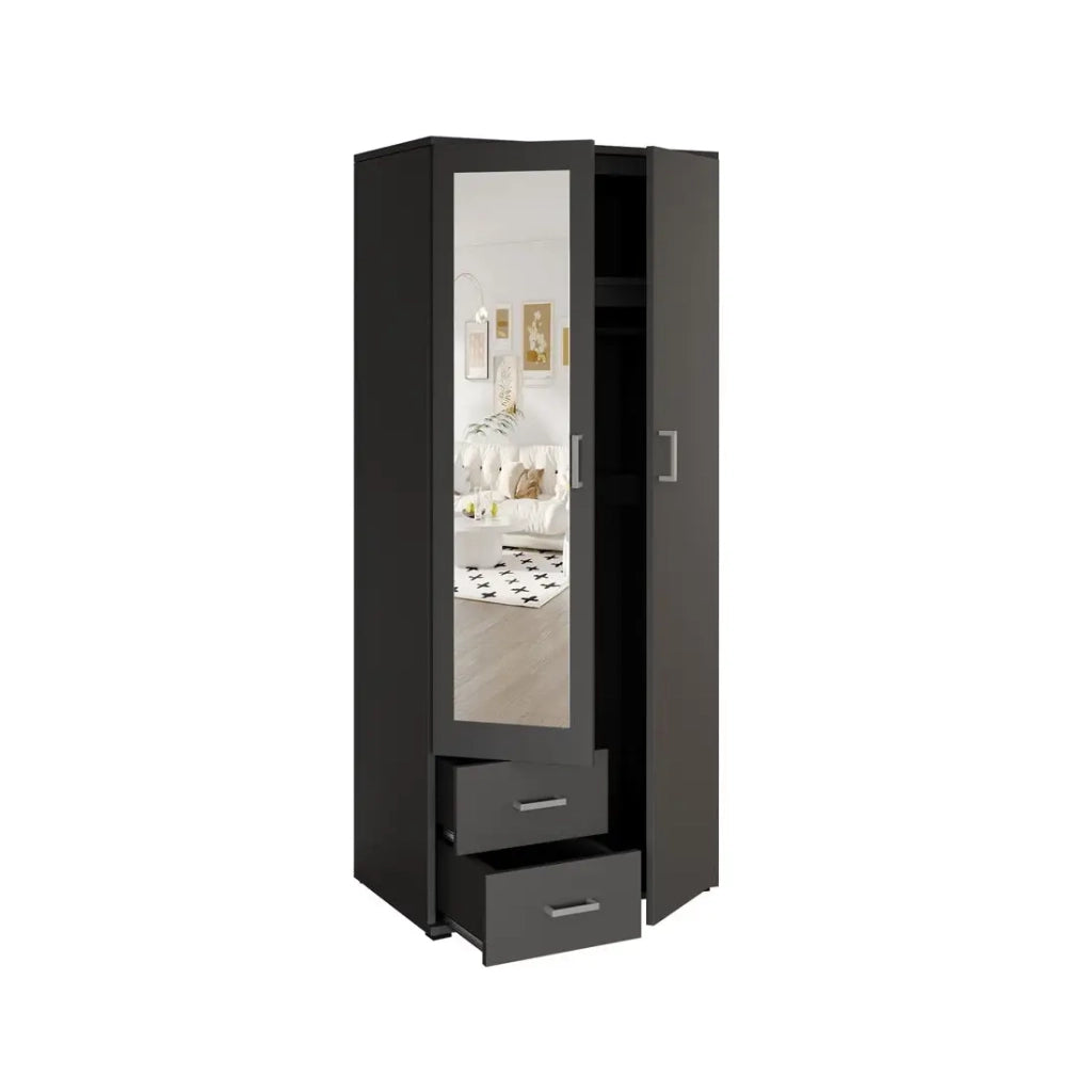 Armadio TOM 2 porte con specchio e 2 cassetti grigio antracite 80 cm