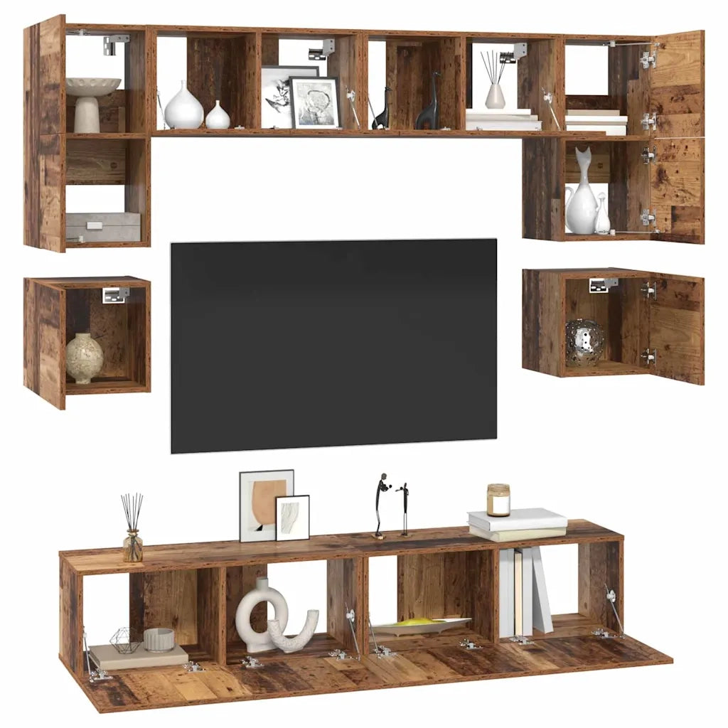 Set mobile TV 8 pz-Set di 8 Credenza per TV Legno vecchio Legno multistrato 181177
