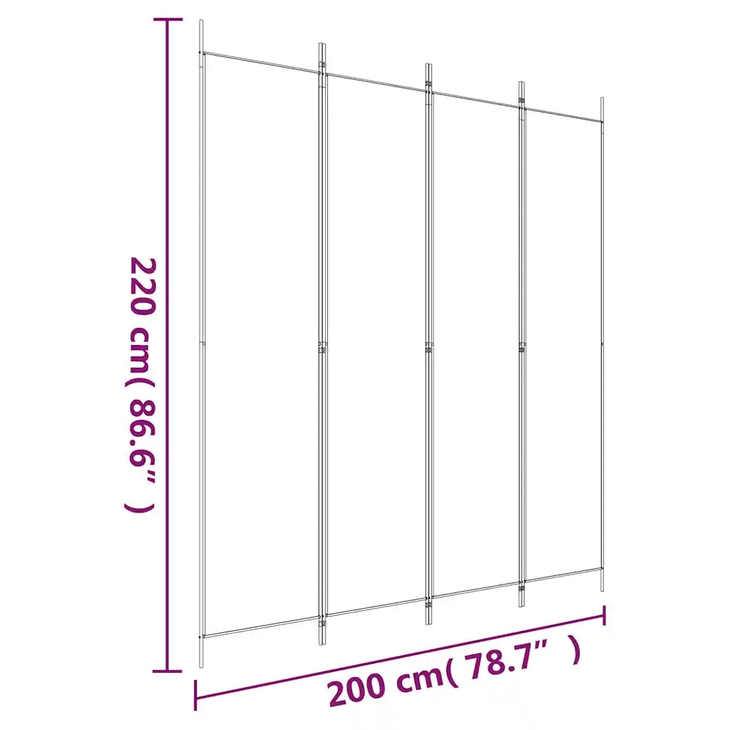 Divisorio Ambienti | Divider per stanze | Paravento a 4 Pannelli Nero 200x220 cm in Tessuto