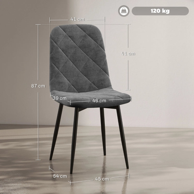 Sedia da pranzo set 4 sedie imbottite con schienale per cucina e sala da pranzo in acciaio grigio 45 × 54 × 87 cm