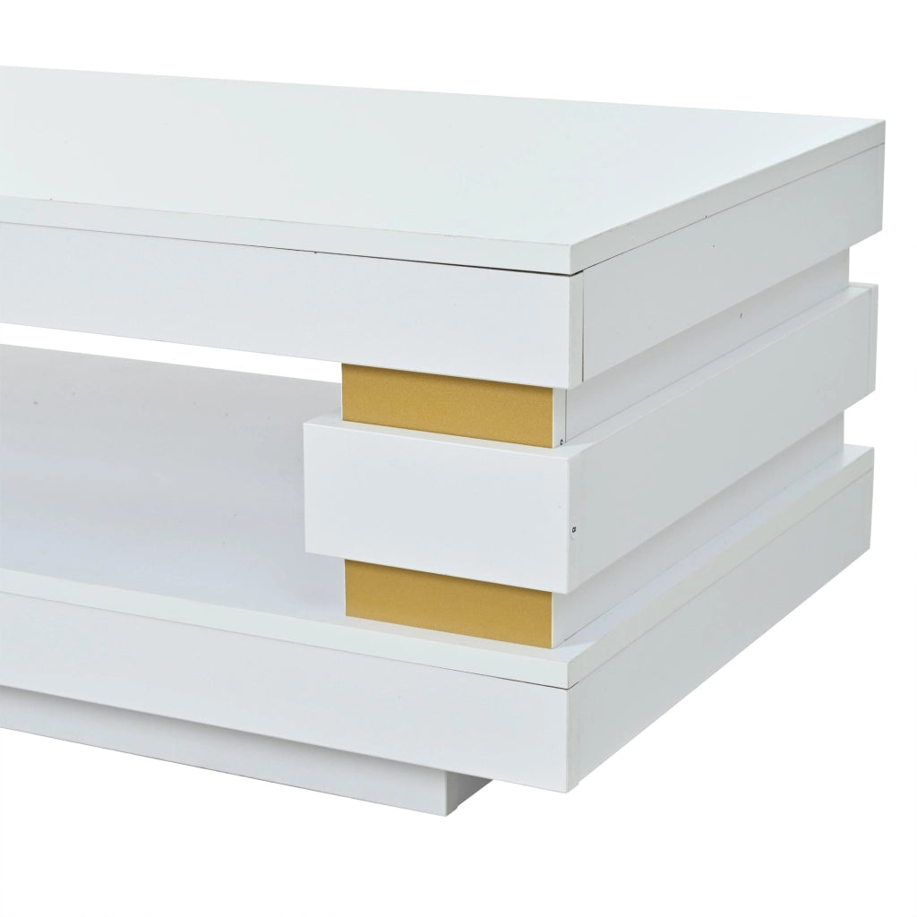 Tavolino lucido, 100 x 50 x 35 cm, design traforato, luci a LED, pannello truciolare, bianco