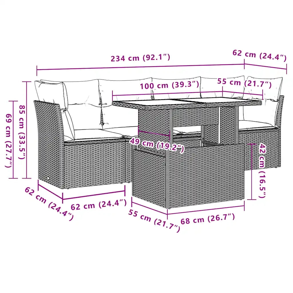 Set Divani da Giardino 5 pz con Cuscini Marrone in Polyrattan 3266354
