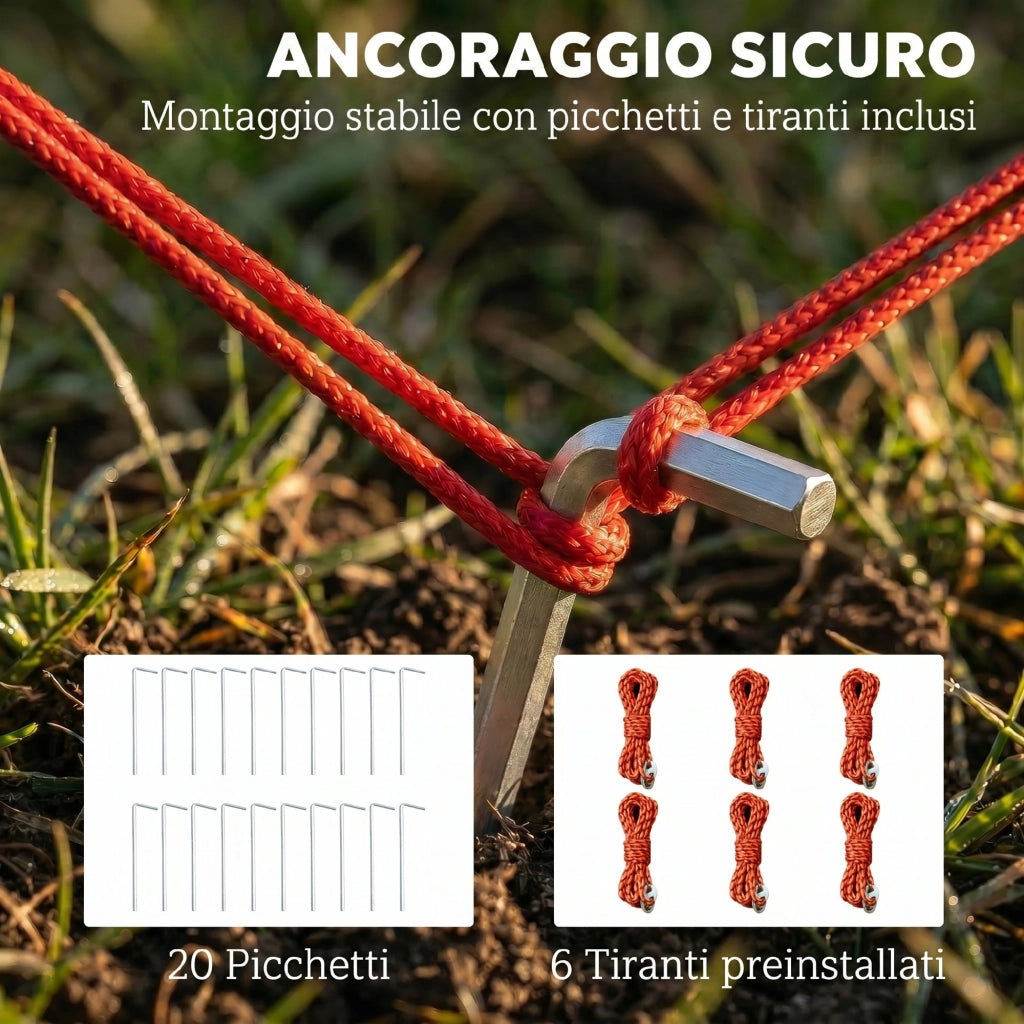 Tenda Campeggio a Tunnel per 2-4 Persone 565x370x200 cm con 2 Stanze Impermeabile 3000mm per Trekking Azzurro