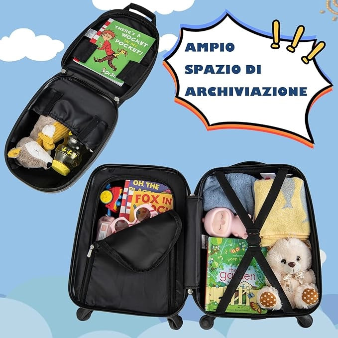 Set di Valigia per Bambini, 16" Valigia+ 12" Zaino, 2 Pezzi, con Ruote Girevoli a 360° e Maniglia Retrattile, Ideale per Viaggiare in Modo Comodo e Divertente (Modello 4)