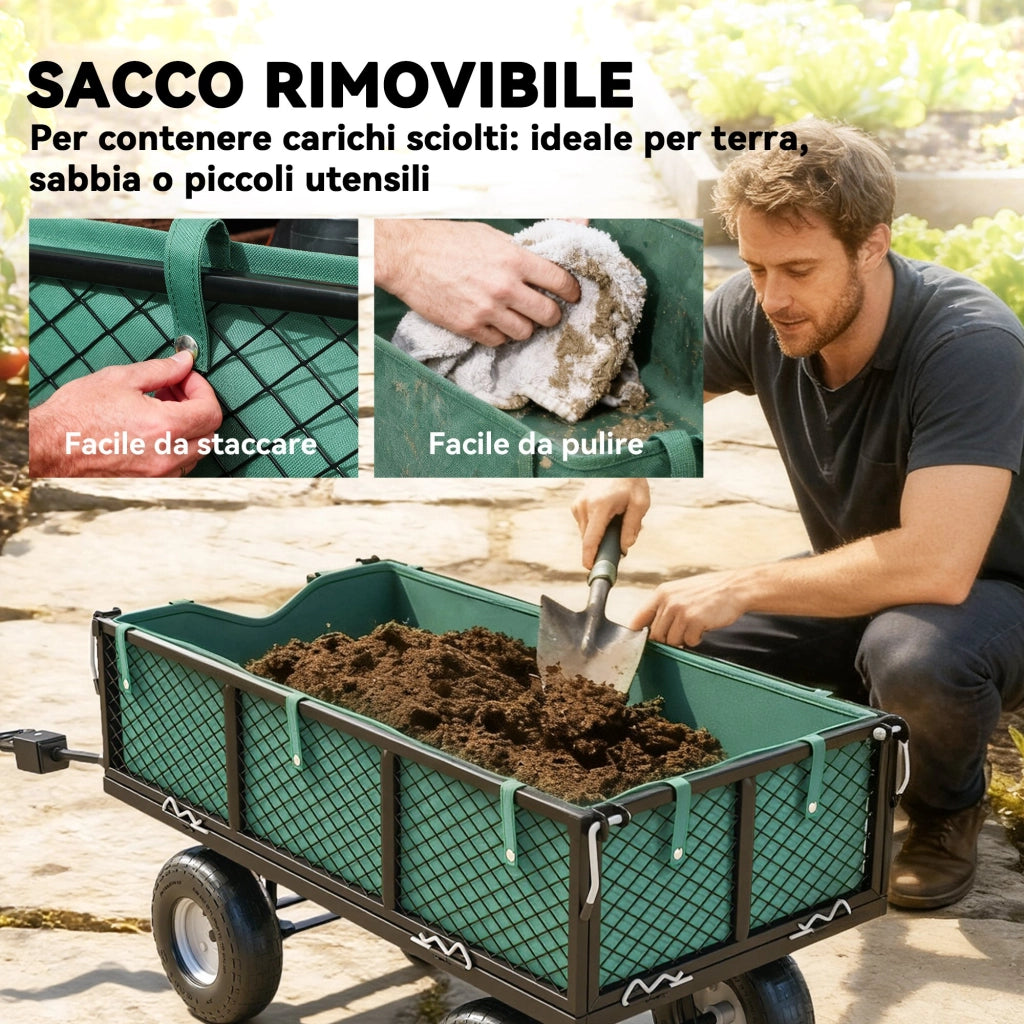Carrello da Giardino in Acciaio con Sacca ¨C zephmum ¨C Verde 105x51x54 cm