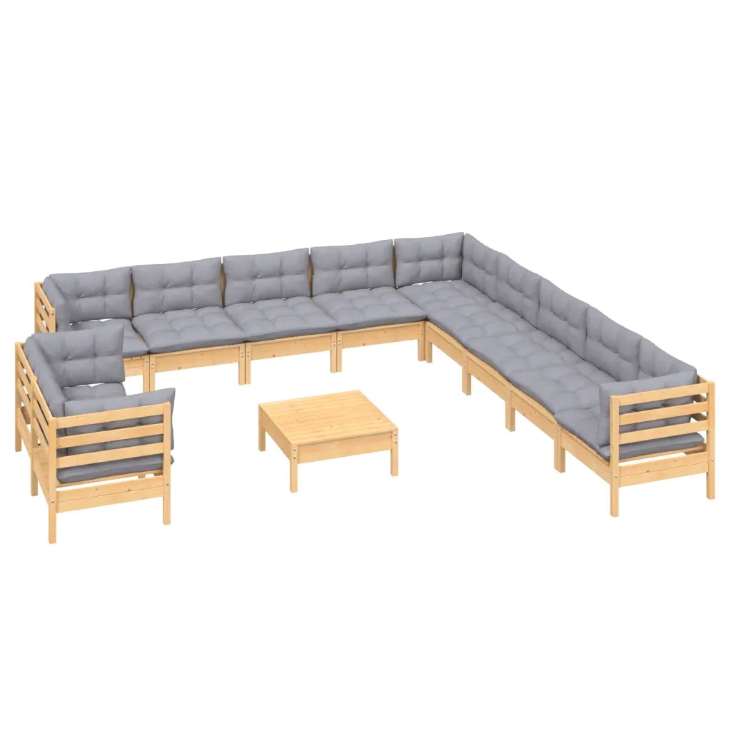 Set Divani da Giardino 12 pz con Cuscini Grigi Massello di Pino 3096928