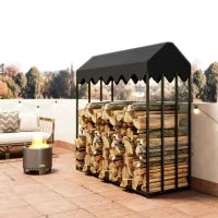 Portalegna da esterno, con copertura 600D Oxford capacità 1,9 m³, acciaio 186x70x185cm nero