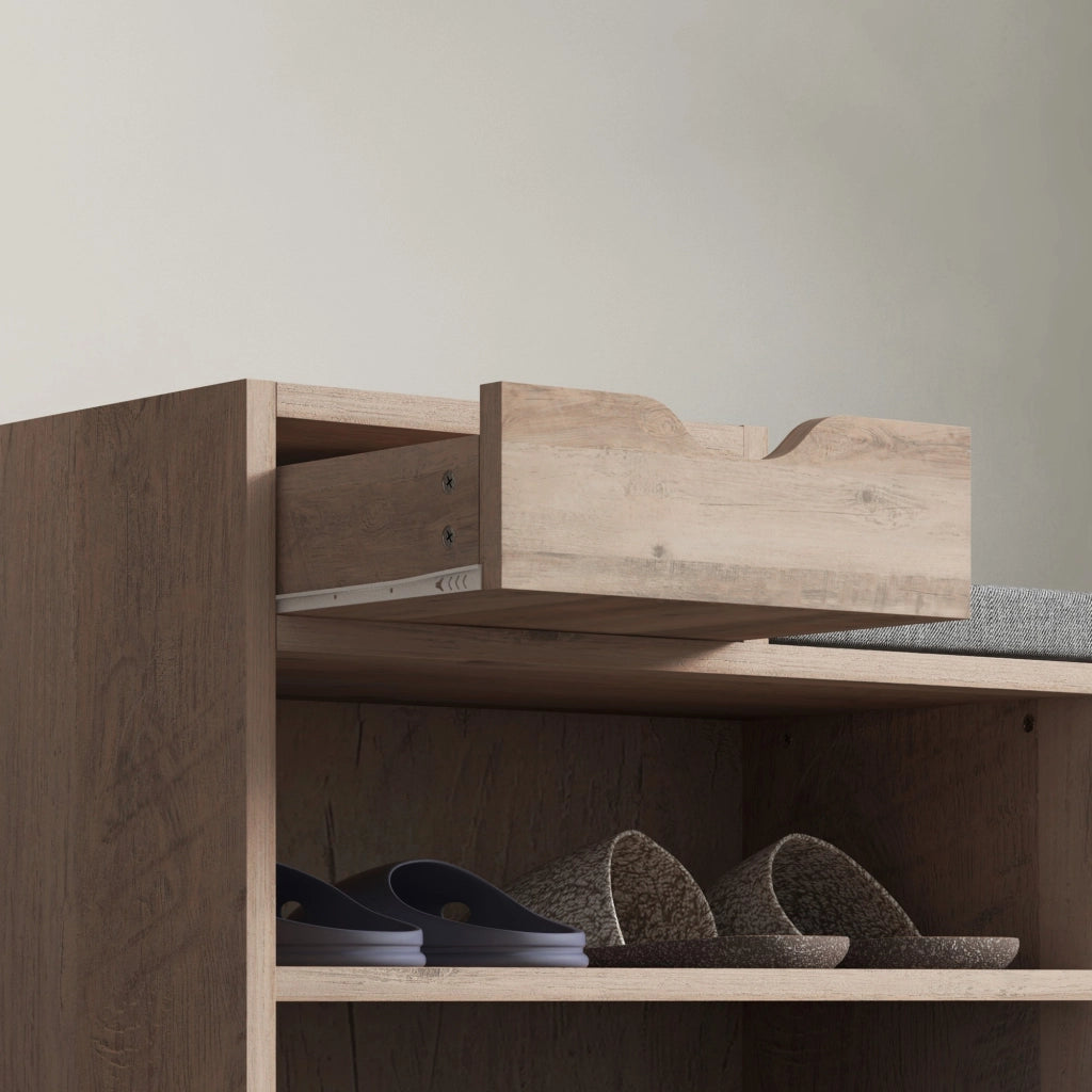 Panca Scarpiera Moderna 76,5x30x52 cm con Vani a Giorno e Cassetto Rivestimento in Melamina Grigio