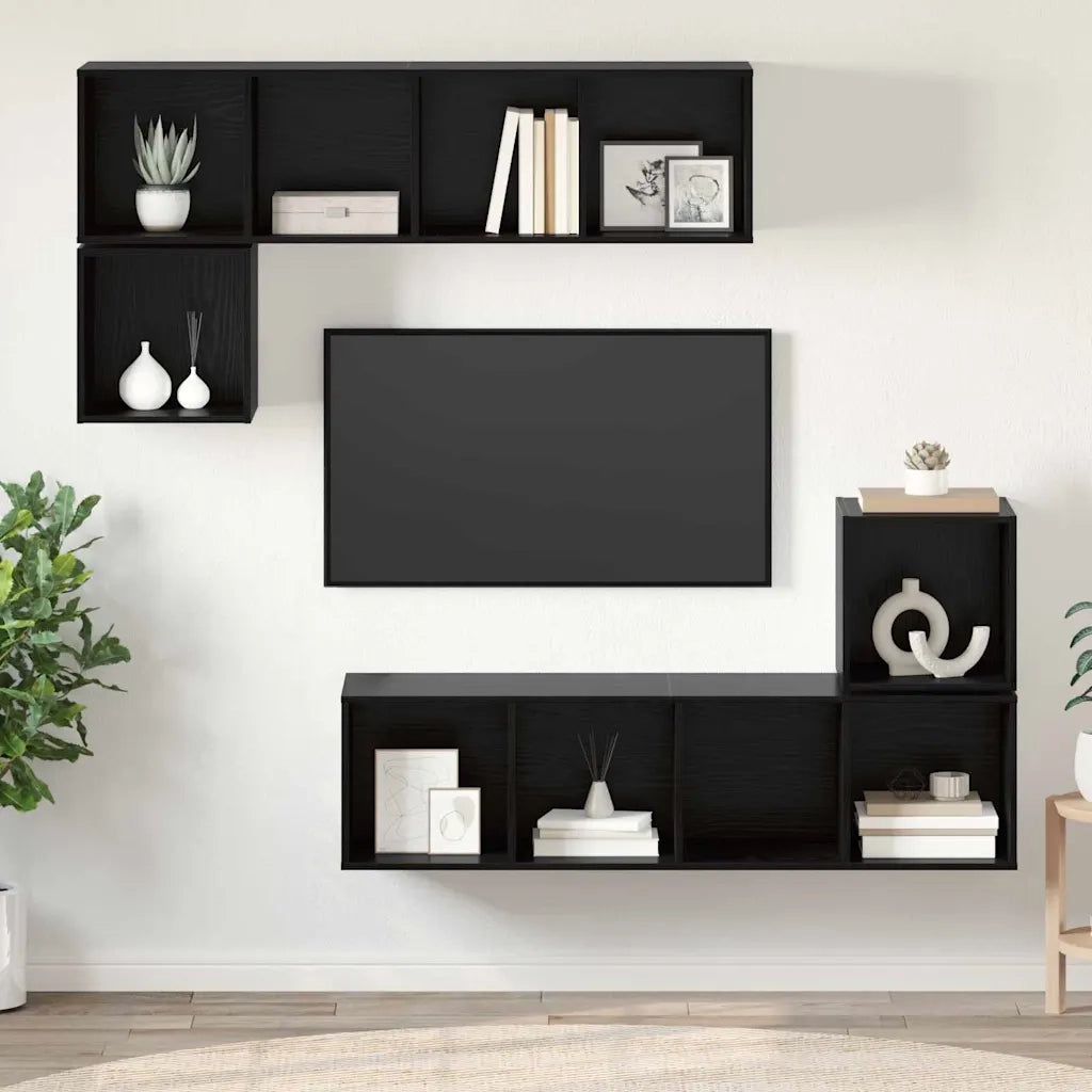 Set mobile TV 4 pz Rovere Nero Legno ingegnerizzato 3393127