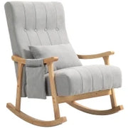Sedia a Dondolo con Cuscino Lombare, Ampia Seduta, Struttura in Faggio, fino a 120 kg, Grigio