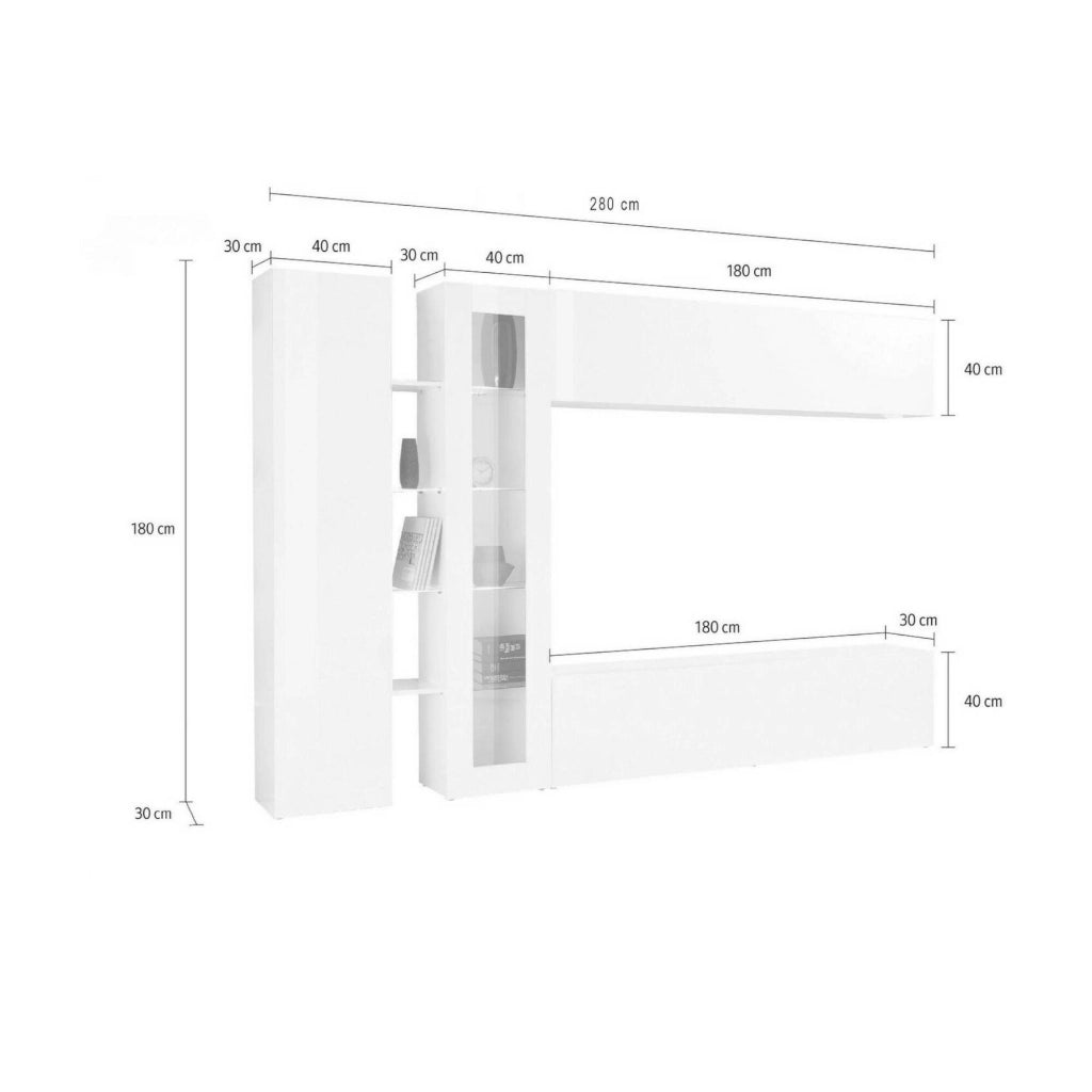 Parete attrezzata Annie, Set salotto porta TV a 4 ante, Mobile soggiorno multiuso, 100% Made in Italy, cm 280x30x180, Antracite