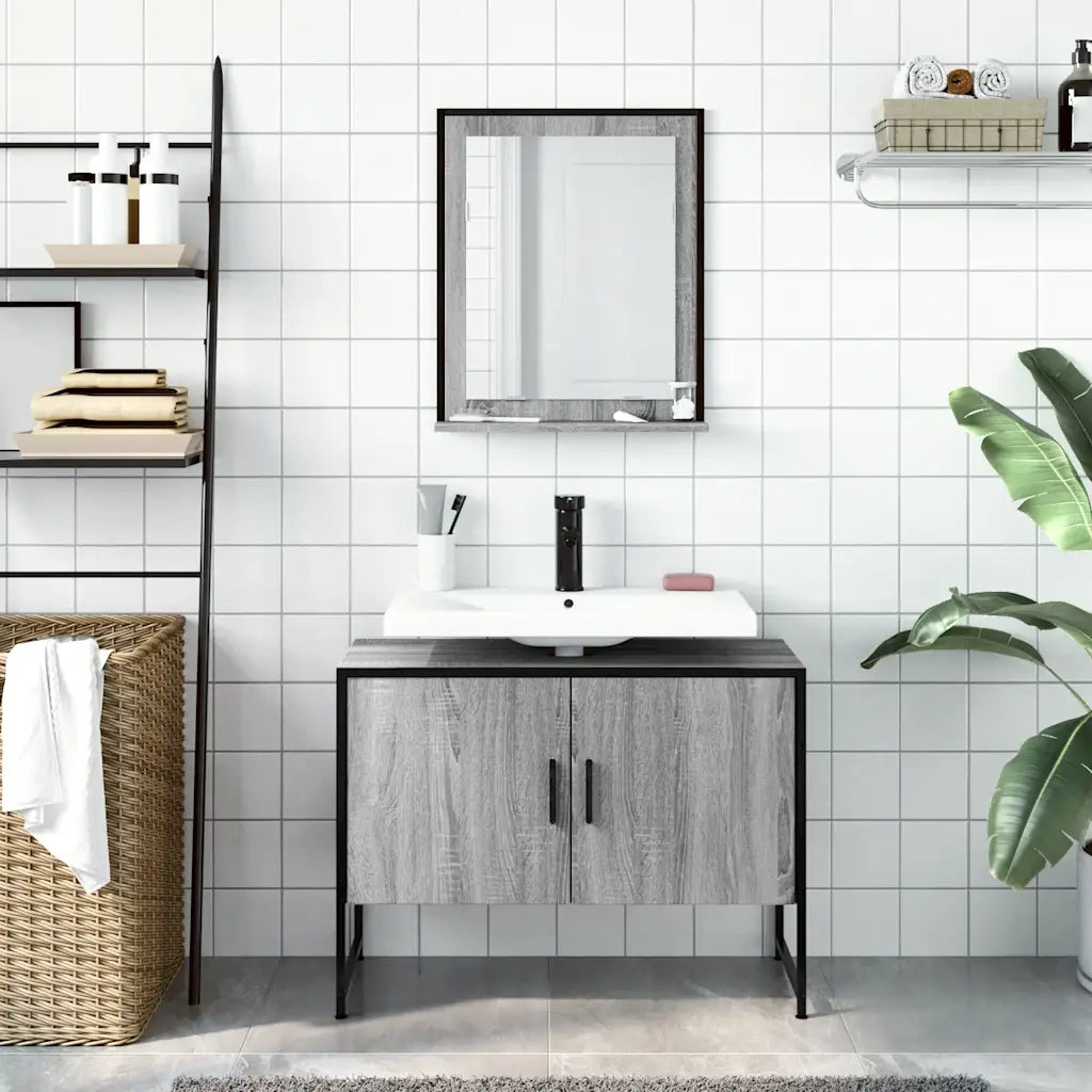 Set Mobili da Bagno 2 pz Grigio Sonoma in Legno Multistrato 3214342