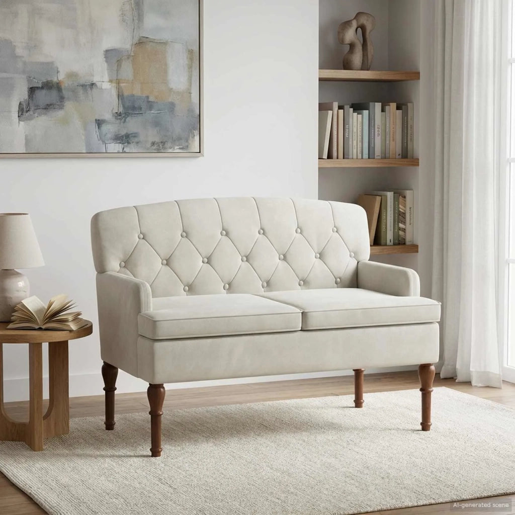 Loveseat con bottoni imbottiti Crema 111 x 65 x 79 cm Velluto 42041851
