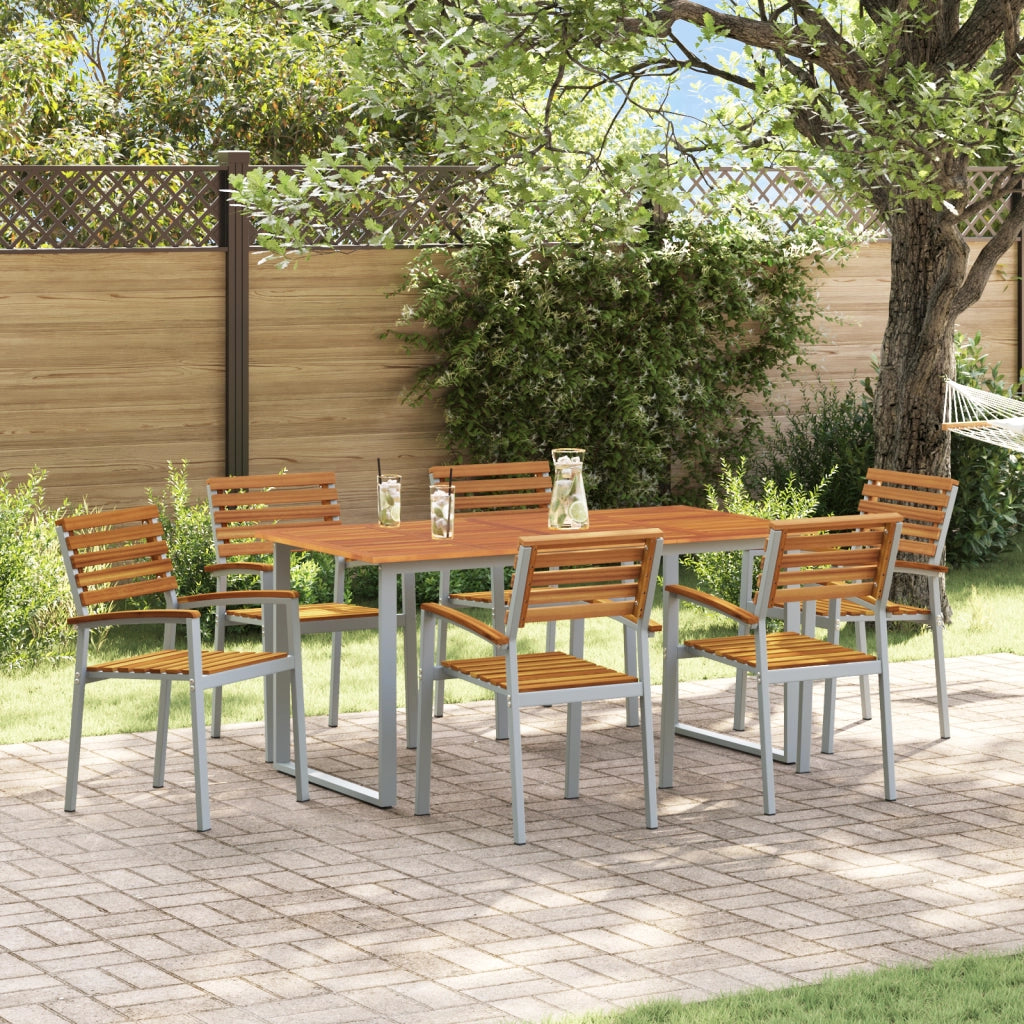 Set da Pranzo da Giardino 7 Pezzi in Legno Massello di Acacia e Metallo