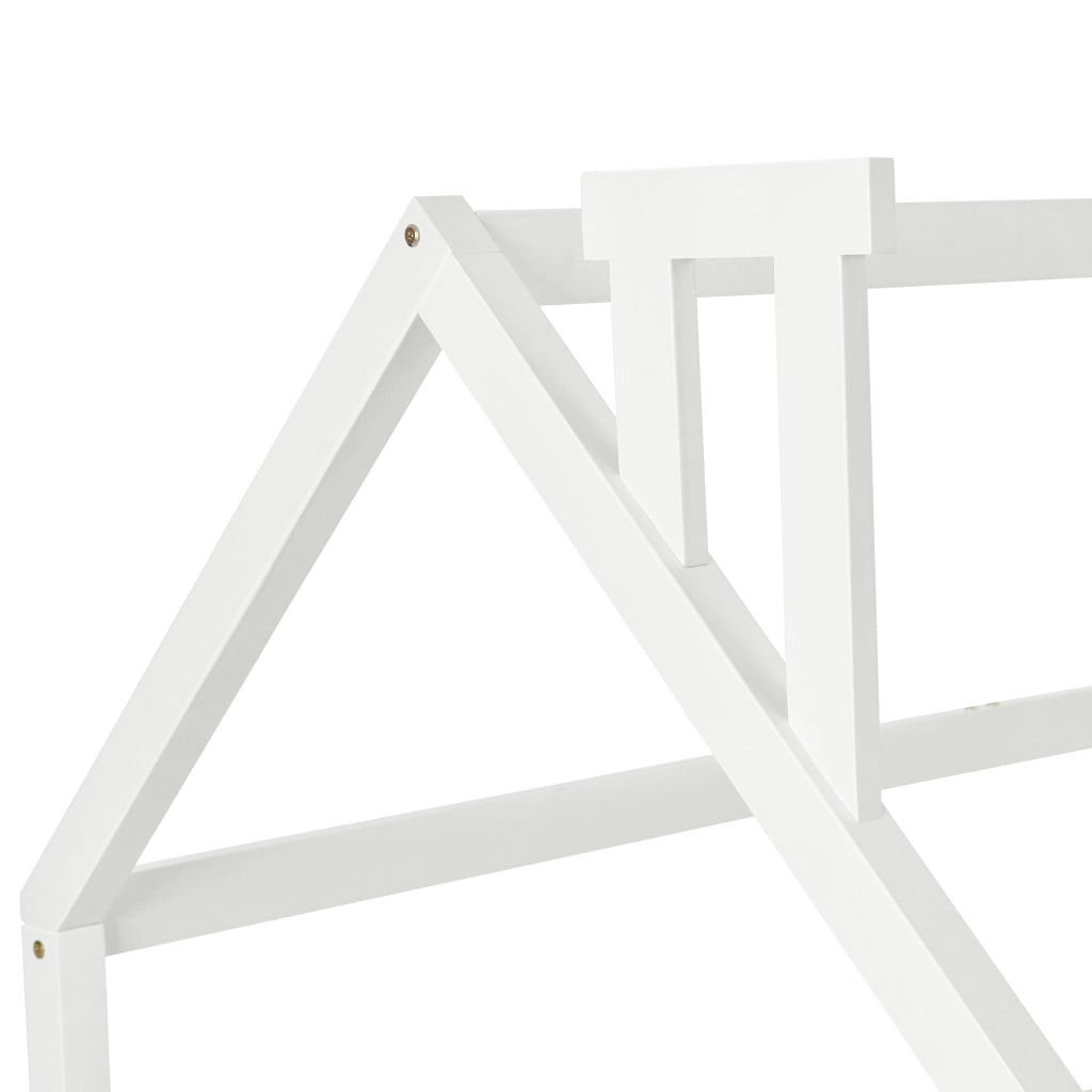 Letto a casetta per bambini 90x200 cm in legno di pino bianco con tetto e recinto, senza materasso