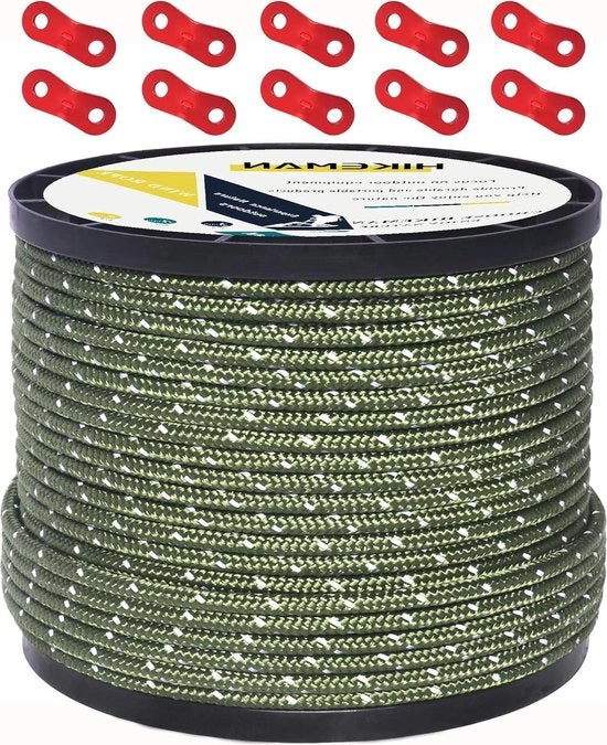 Telaio riflettente per campeggio - Corda nylon con spanne - 4mm, verde oliva