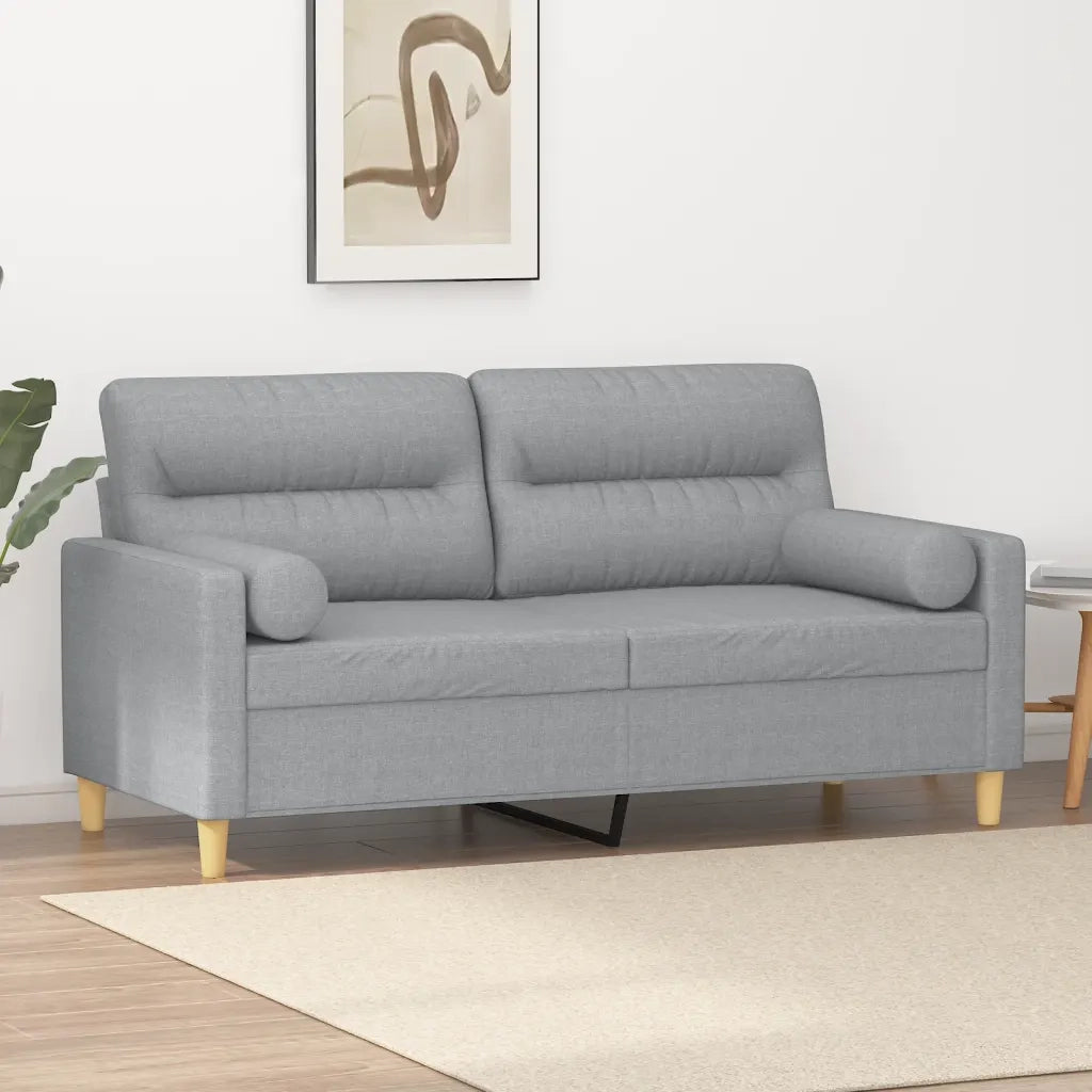Divano | Divano da soggiorno | Sofa a 2 Posti con Cuscini Grigio Chiaro 140 cm in Tessuto