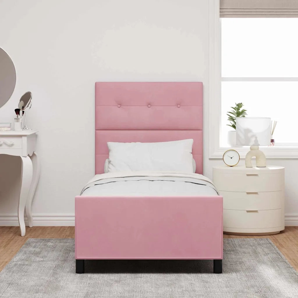 Letto singolo | Letto per adulti | Letto a molle con testiera Rosa 90 x 200 cm Velluto