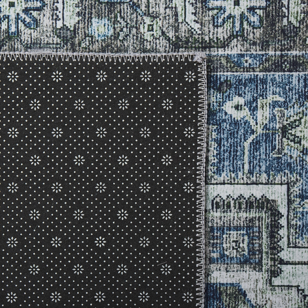 Tappeto passatoia grigio e blu poliestere 80 x 300 cm decorazioni orientali invecchiate per la camera da letto del soggiorno