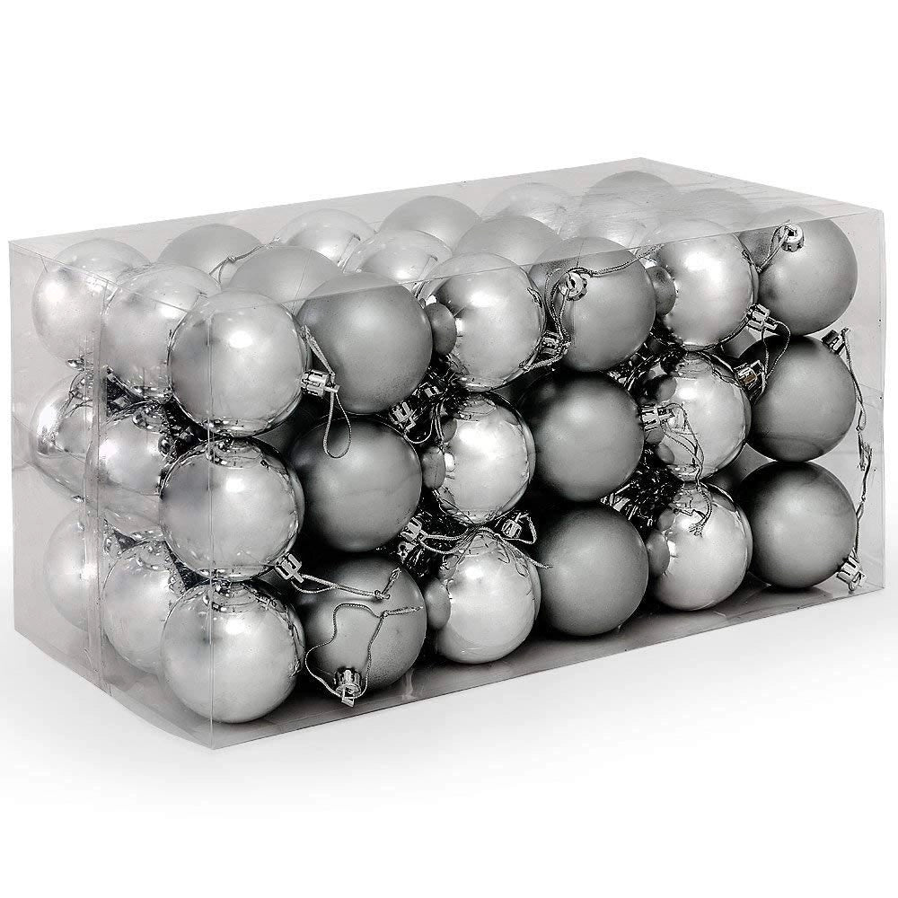 Trade Shop - Confezione 54 Palline Di Natale Colore Silver 6 Cm Addobbo Natalizio -