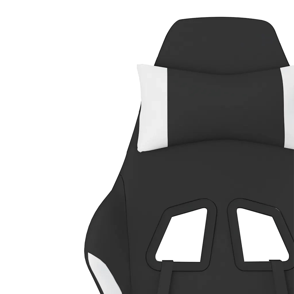 Sedia da Gaming | Sedia da e-sports Massaggio e Poggiapiedi Tessuto Nero e Bianco