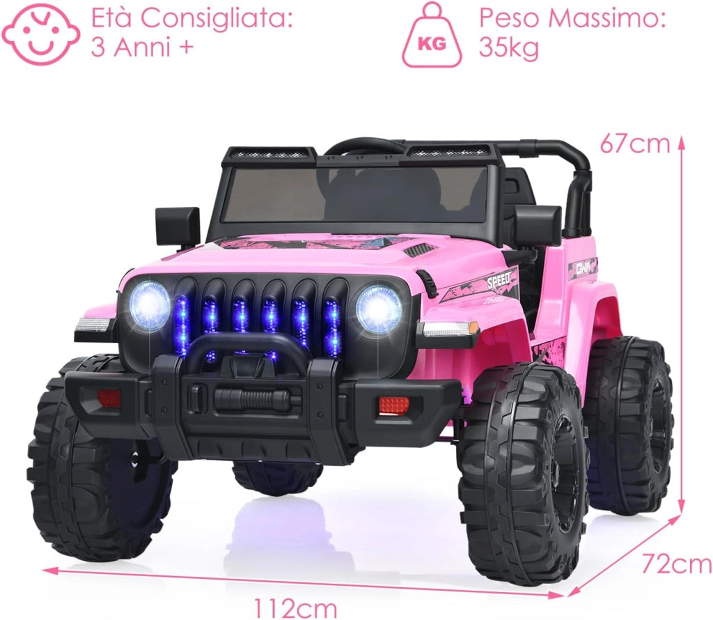 12V Auto per Bambini con Telecomando, Macchina Elettrica con 2 Posti Musica Porta USB e Luce, Velocità Regolabile 2,6-6km/h, per 3-8 Anni (Rosa)